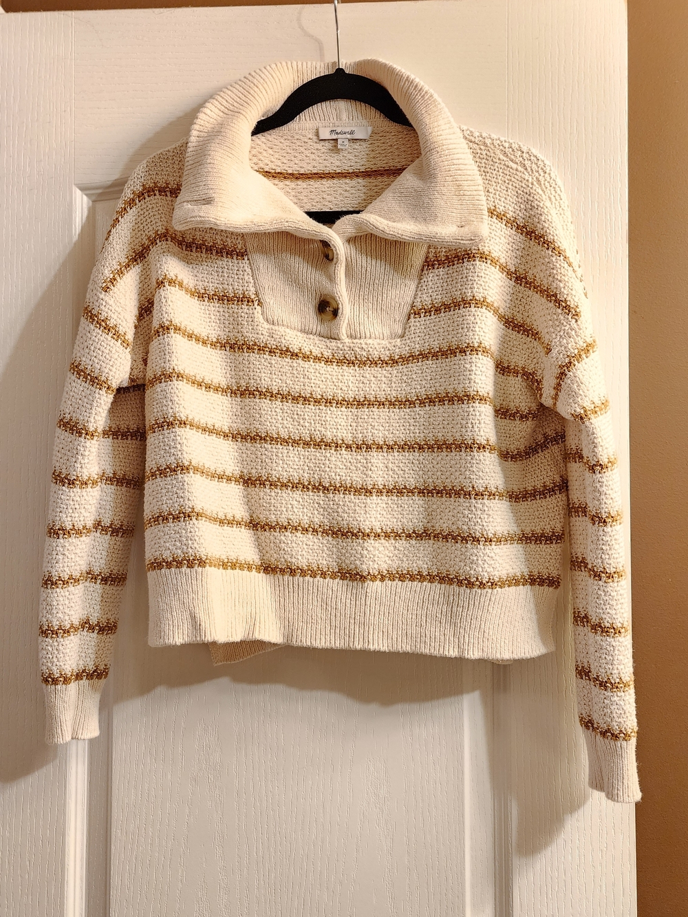 Madewell Canby Button Mockneck Sweater in Stripe size M